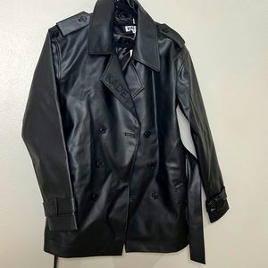 NWT A black leather jacket sz 8 heavy  new arc vegan leather trench coat
